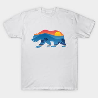 California bear with mountain shoreline summer scene overlay T-Shirt